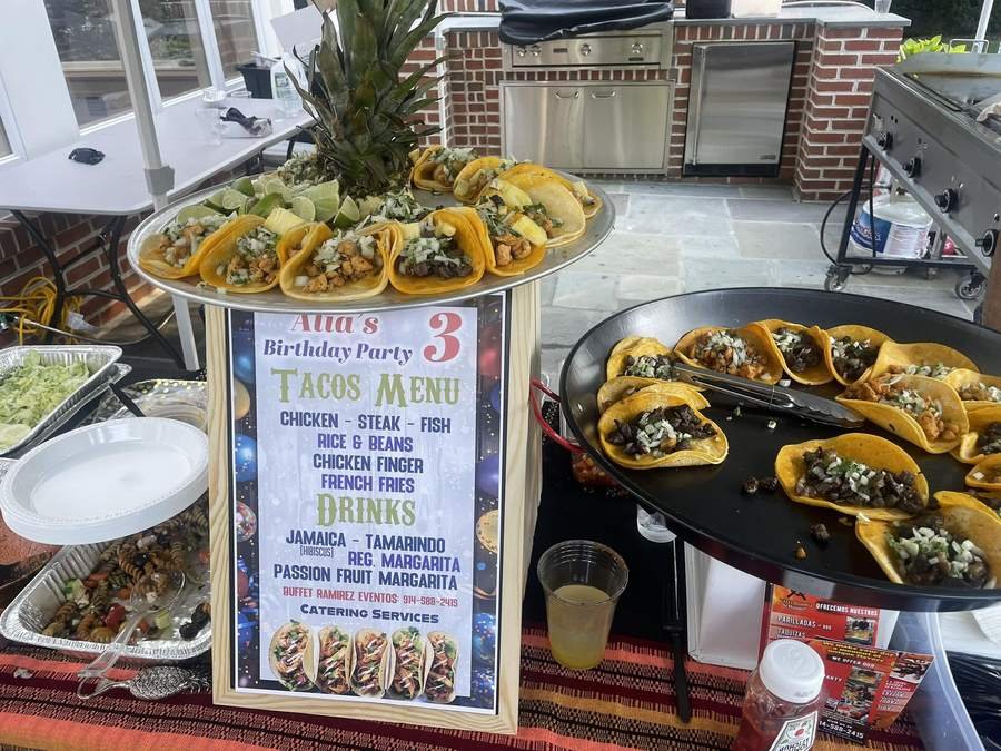 Taco platters set out for a birthday party